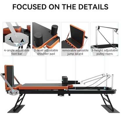 Pilates Reformer,Dpiolrcag Foldable Pilates Machine & Equipment for Home Use and Gym Workout with Jump Board, Suitable for Advanced and Beginners Users, Up to 250 lbs Weight Capacity