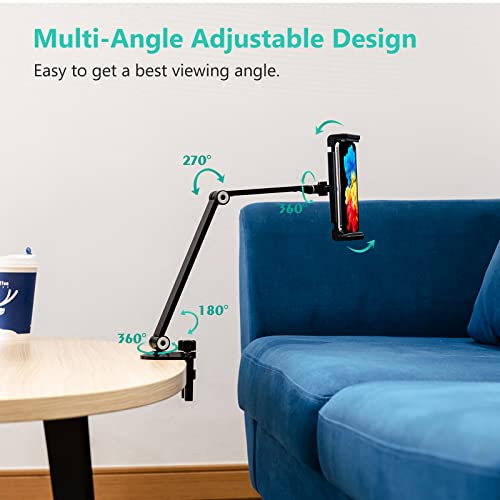 iPad Desk Mount, Adjustable Tablet Holder Clamp, 360 degree Rotation, Sturdy Aluminum Tablet Arm Mount for 4.7"-13" iPad Pro/Air/Mini, iPhone, Galaxy Tab, for Kitchen, Work, Video Call(Black) - color: Black