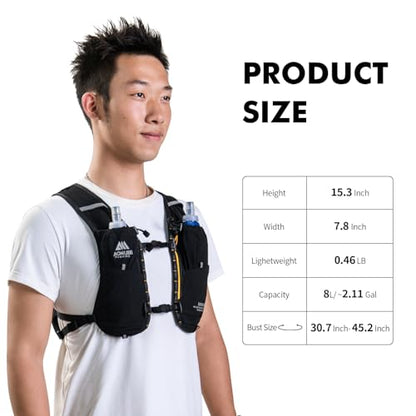 AONIJIE Running Vest for Men & Women, 8L Hydration Backpack, 500ml/2Pcs Soft Flask for Ice