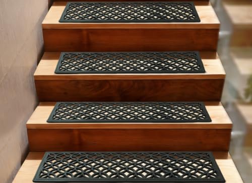 Stair Treads — 4 Pack 10x30 inch Lattice Links Rubber Stair Mats - color: Black Lattice, size: 4 Pack