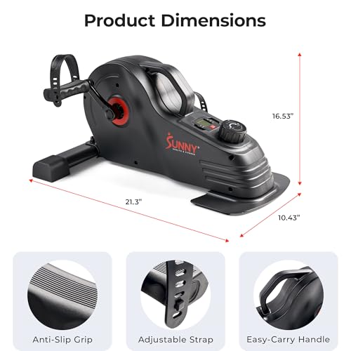Sunny Health & Fitness 2-in-1 Smart Magnetic Pedal Exerciser, Compact Indoor Under-Desk Mini Exercise Bike for Full Body Cardio Workout and Physical Therapy, Free SunnyFit Training App Connection - color: Black