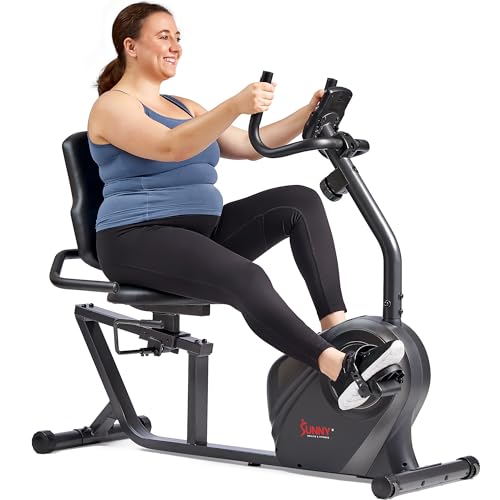 Sunny Health & Fitness Smart Recumbent Bike, Wide Cushioned Seat & Back, Indoor Cycling Machine for Adult/Seniors Home Exercise, Free SunnyFit App Connection - color: Black