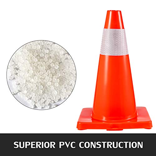 VEVOR 12Pack 18" Traffic Cones, Safety Road Parking Cones PVC Base, Orange Traffic Cone with Reflective Collars, Hazard Construction Cones for Home Traffic Parking - size: 18"(12Cones)