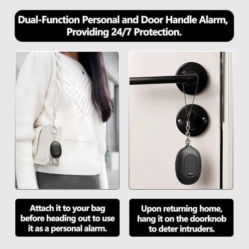 3-in-1 Personal Security Set – 130dB Personal Safety Alarm, Door Handle Alarm & LED Flashlight, Maximum Strength Pepper Spray Gel, Flip-Top Safety Cap, Adjustable Hand Strap for Runners - color: Black/Black, style: 40ML