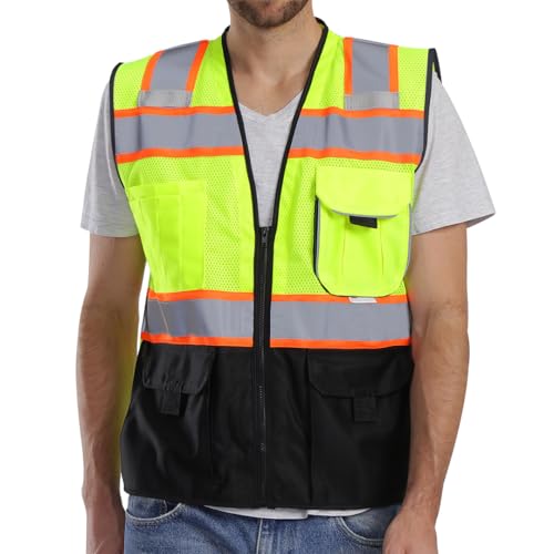 Dib Safety Reflective Safety Vest Made with 3M Tape, Yellow and Black L - color: Yellow & Black, size: Large