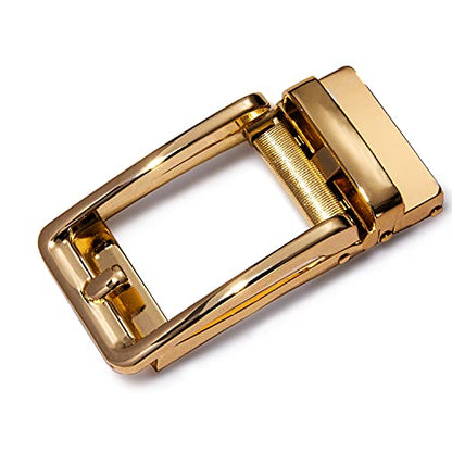 Dubulle Mens Ratchet Belt Gold Click Buckle Adjustable Leather Belts - color: Shiny Gold, size: Adjustable from 24" to 38" Waist