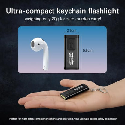 WARSTAR Keychain Flashlight with Personal Safety Alarm, 200LM Mini EDC Light, USB-C Rechargeable Emergency Siren for Women & Night Safety (2pack,Black*2) - color: 2pack,Black*2