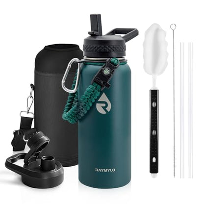 RAYMYLO Insulated Water Bottle 32 oz, Triple Wall Vacuum Stainless Steel - color: Dark Green, size: 32 Ounces