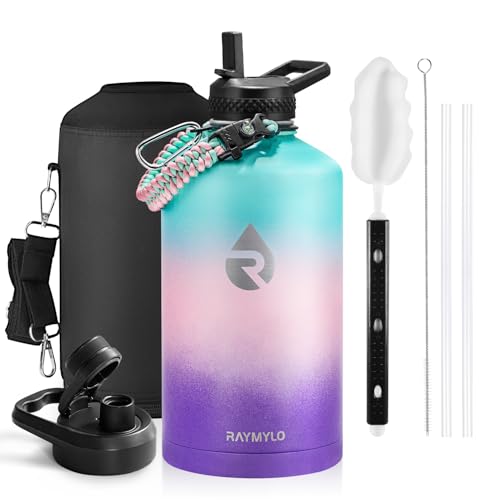RAYMYLO One Gallon Water Bottle Insulated 128 oz, Stainless Steel - color: Green Pink Purple Gradient, size: 128 Ounces