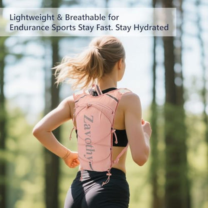 Zavothy Hydration Vest Pack with 1.5L Water Bladder, Lightweight 6L Hydration Backpack for Running, Hiking & Cycling, Breathable Reflective Hydration Vest for Men & Women - color: Pink
