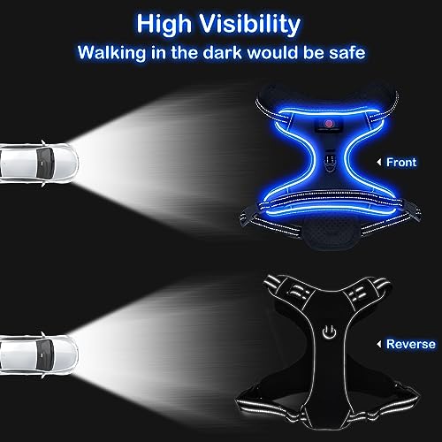 Light Up Dog Harness, Rechargeable LED Dog Vest for Night Walking - color: Black-Blue, size: S