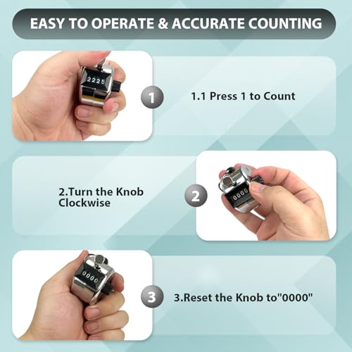 6 Pack Clicker Counter, Hand Tally Counters, 4 Digit Display Clicker - color: Silver Color