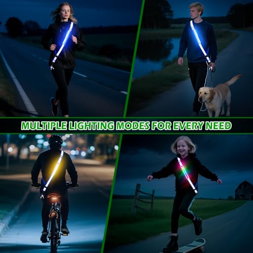LED Reflective Belt Sash, Rechargeable LED Light Night Safety Walking Gear, High Visibility Adjustable Reflective Gear for Runners Walkers Cyclists at Night (Blue) - color: Blue