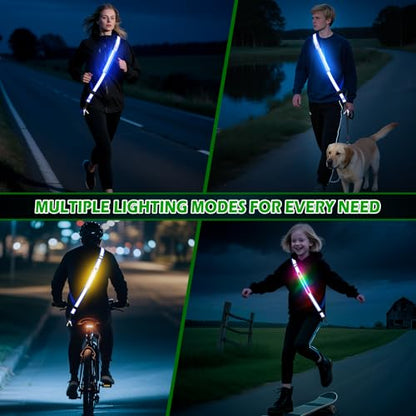 LED Reflective Belt Sash, Rechargeable LED Light Night Safety Walking Gear, High Visibility Adjustable Reflective Gear for Runners Walkers Cyclists at Night (Blue) - color: Blue