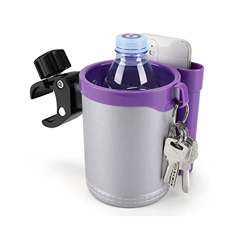 Accmor Stroller Cup Holder with Phone Keys Holder, 3-in-1 Universal Cup Holder, Drinks Bottle Holder for Stroller, Bike, Wheelchair, Walker, Scooter - color: Grey Purple