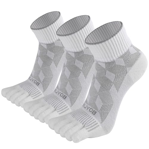 3 Pairs Coolmax Toe Five Finger Running Socks for Men Women -Lightweight Ankle Athletic Sock - color: White-coolmax, size: Small