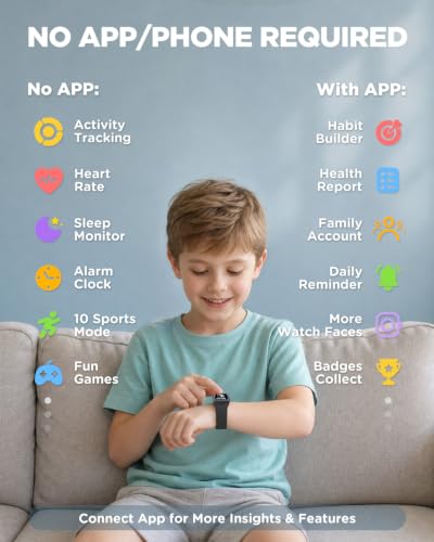 Vigor 3 Kids Watch Fitness Tracker, AMOLED Screen for Boys Girls Age 5-15 - color: Black