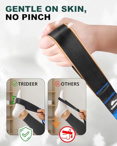 Trideer Non-Elastic Stretching Strap with Loops for Physical Therapy & Rehab, Knee Hip Leg ROM Post-Surgery, Yoga Strap for Stretching, Leg Lifter Strap Mobility Aid, Hamstring Calf Back - color: Blue/75"x1"