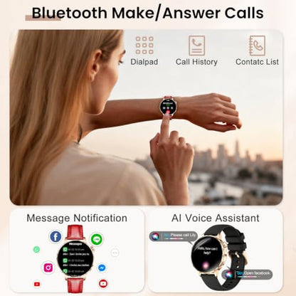 Smart Watches for Women, 1.27'' Smart Watch (Answer/Make Calls) Compatible with iPhone/Android Phones, IP68 Waterproof Fitness Tracker Watch with Sleep Monitor,100+ Sports Modes (Red) - color: Red