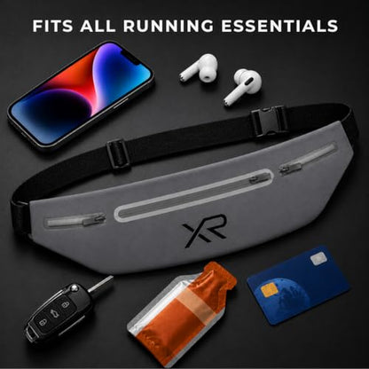 Running Belt Waist Pack for Men & Women, Slim Running Fanny Pack- Adjustable Fitness Waist Pouch, Bounce Free Jogging Belt, Waterproof Zipper, Reflective Running Gear (Gray) - color: Gray