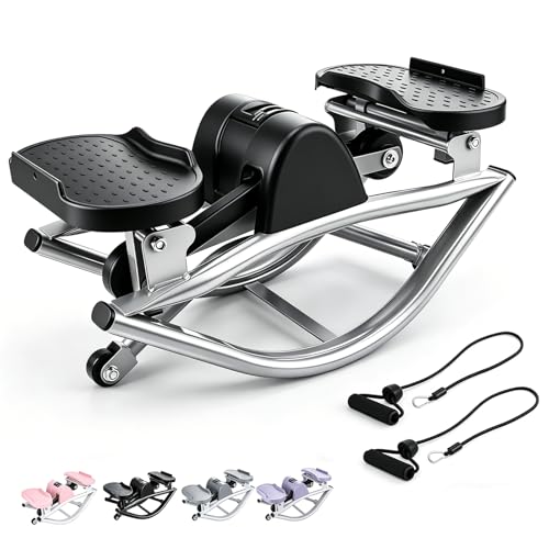 Rock Stepper with Resistance Bands - Ultra-Quiet Hydraulic Lateral Stepper, Fully Assembled Side to Side Step Rocker for Home Office, 250LBS Capacity - color: Gray