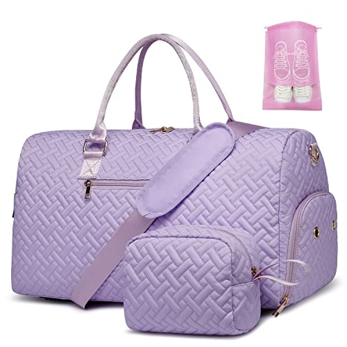 Duffle Bag for Travel, Weekender Bag with Shoe Compartment, Carry On Overnight Bag for Women with Toiletry Bag, Gym Bag with Wet Pocket, Hospital Bags for Labor and Delivery Lavender Purple - color: Lavender Purple