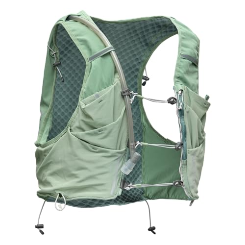 Nathan Hydration Vest 12L for Running & Hiking - Quick-Fit Adjustments, Breathable Mesh, 1.6L Insulated Bladder, Lightweight 8.8 oz, 6 Power Mesh Pockets, Diagonal Zip - Pinnacle Pro - size: Medium, style: Sage Green