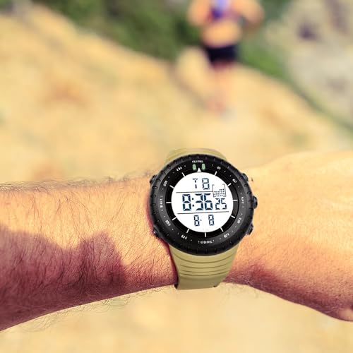 PALADA Men's Digital Sports Watch Waterproof Tactical Watch with LED Backlight Watches for Men - color: Dright Khaki