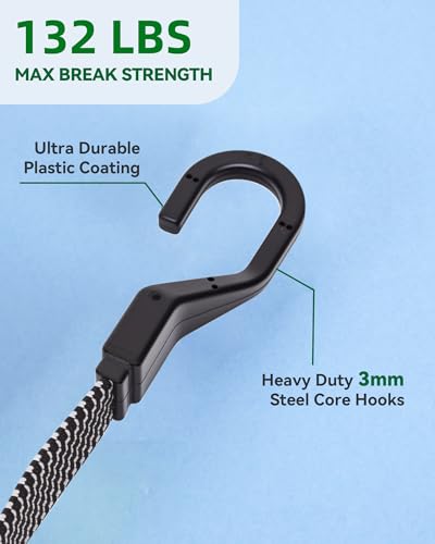 60" Flat Adjustable Bungee Cords with Hooks, 3X Faster to Adjust the Length - size: 60 Inch, style: Adjustable