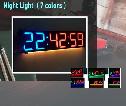 26'' Huge Digital Wall Clock, Home Gym Interval Workout Timers, with Countdown, Stopwatch, 7-Color Light, 8-Alarms, Calendar/Temperature Display, for HIIT/Tabata/FGB/EMOM (White)