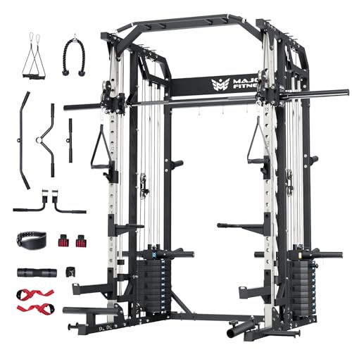 Major Fitness Drone2 Advanced Training Smith Machines– All-in-One Home Gym Squat Rack with Aluminum Pulley Set , Weight Bar, Dual LAT Pull-Down Systems & Cable Crossover Machine for Full-Body Workouts - style: SL D2AW ONLY