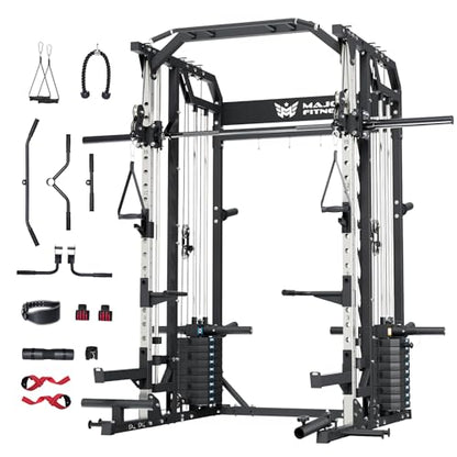Major Fitness Drone2 Advanced Training Smith Machines– All-in-One Home Gym Squat Rack with Aluminum Pulley Set , Weight Bar, Dual LAT Pull-Down Systems & Cable Crossover Machine for Full-Body Workouts - style: SL D2AW ONLY