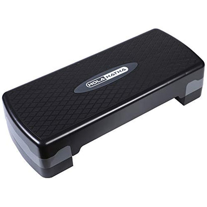 HolaHatha Compact Portable Aerobic Step Platform Exercise Fitness Equipment, Cardio Stepper with Adjustable Height for Home Gym - color: Black/Grey