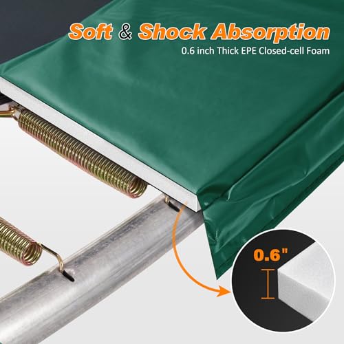 Exacme Trampoline Pad Replacement 16 15 14 13 12 10 8 Foot, Waterproof Safety Spring Cover Round Frame Pad, No Hole for Pole - color: Green, size: Fit 10FT Frame Only, style: Without Opening Design