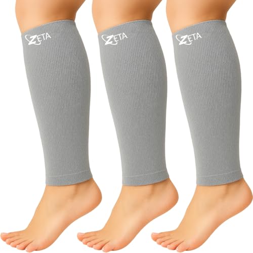 Zeta Wear Plus Size Calf Compression Sleeves for Women and Men, Wide Calf Footless 15-19 mmHg, 2XL-6XL - color: 3 Pair - Grey, size: LXL