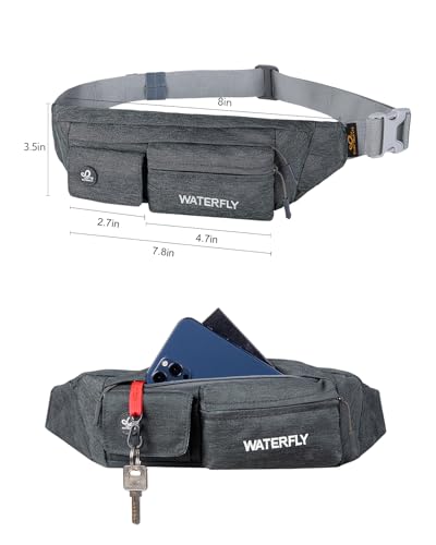 WATERFLY Small Fanny Pack for Women Men, Crossbody Travel Waist Bag - color: Dark Gray