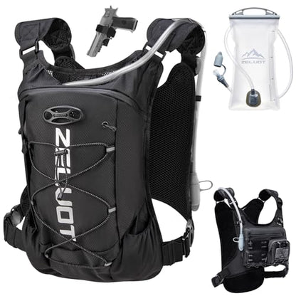 Zelvot Running Vest with 2L Water Bladder, Hydration Backpack, U.S. Design Patent, Lightweight Hydration Pack with Gear Holder, Reflective Chest Pack for Men Women - color: Black, size: M/L (12L)