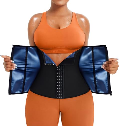 TrainingGirl Waist Trainer for Women Working Out Trimmer Sweat Belly Band - color: Black-blue Inner, size: Large