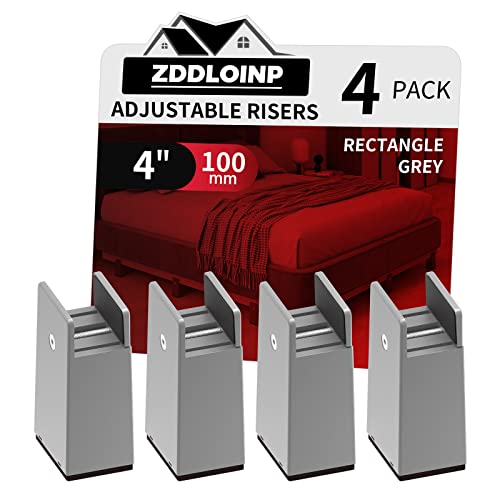 Bed Risers 4 Inch with Adjustable Screw Clamp,4 Pack, Grey - color: Grey, size: 4'', Fits Furniture Frame Below 1.5"
