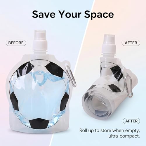 2Pcs Collapsible Water Bottles, 850ml Football Shape Reusable Travel Foldable Water Bottles, Ultralight, Leak-Proof, Folding Squeeze Water Bottle with Hanging Ring for Hiking,Sports,Camping