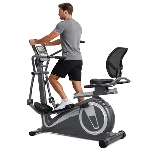 THERUN Recumbent Elliptical Exercise Machine, Quiet Stationary Exercise Bike for Home, 15.8" Stride Elliptical Training Machines w/Arm Leg Exercisers, 8-Level Resistance, Adjustable Seat