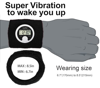 Coolfire Vibrating Alarm Clock Wristband, Silent Wake-Up Watch for Heavy Sleepers, Won’t Disturb Partner, Couples/Roommates, Deaf/Hearing Impaired, 4 Alarms, Bluetooth App, Rechargeable BK - color: Black