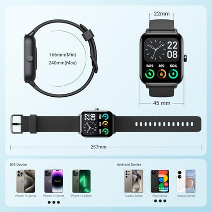 Smart Watches for Men Women, Alexa Built-in, 1.8" Smartwatch with Heart Rate/SpO2/Sleep/Stress, IP68 Waterproof Fitness Tracker with Bluetooth Call (Answer/Make), 101+ Sports Modes, for Android iPhone - color: Matte Black