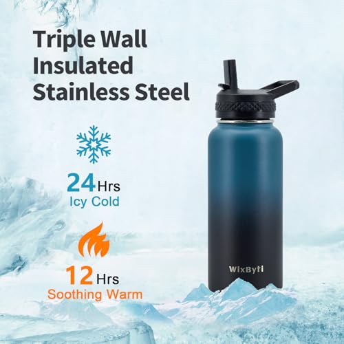 WixByti 32 oz Insulated Water Bottle with Straw, Stainless Steel Water Jug - color: Blue/Black Gradient, size: 32 Ounces