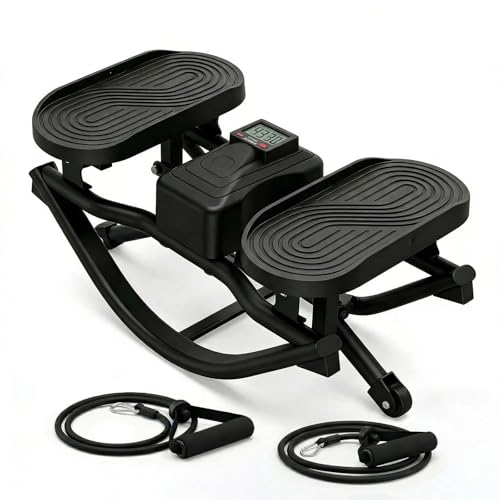 Rock Fitness Stepper for Exercise at Home,Portable Rocking Stepper Side to Side with Digital Display & Resistance Bands, Motion Stair Rocker Stepper Machine for Home Office Full Body Workout