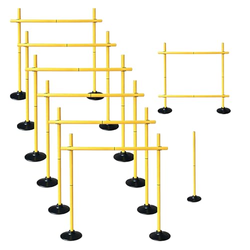 31" Adjustable Agility Hurdles, Soccer Training Poles, Dog Agility Jumps and Weave Equipment for Indoor and Outdoor Use - color: Yellow 6