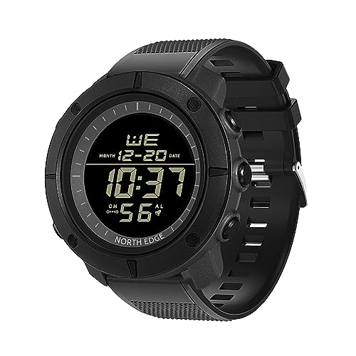 NORTH EDGE Men's Watches Military Watches for Men Carbon Fiber Waterproof for Men Date Display Nylon Army Tactical Sports Minimalist - color: Black, size: 50
