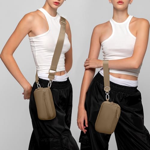FODOKO Wristlet wallets for Women RFID crossbody bags with 4 Zippers - color: Brown2