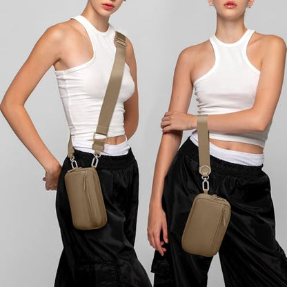 FODOKO Wristlet wallets for Women RFID crossbody bags with 4 Zippers - color: Brown2