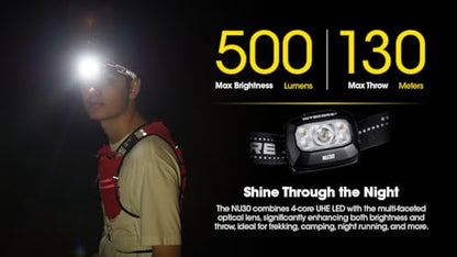 Nitecore NU30 500 Lumen LED Rechargeable Headlamp with White and Red Beams